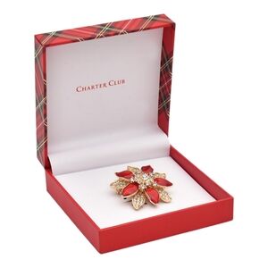 Gold-Tone Crystal Poinsettia Pin